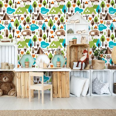 10m VLIES TAPETE Rolle Kinderzimmer Junge Berge Füchse Natur Spielen XXL 1882