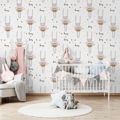 10m VLIES TAPETE Rolle Kinderzimmer Hasen Sterne Zauberstäbe Magisch XXL 1599
