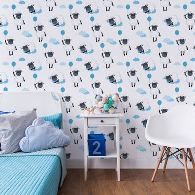 10m VLIES TAPETE Rolle Kinderzimmer Schafe Himmel Ballons Wolken Nacht XXL1594