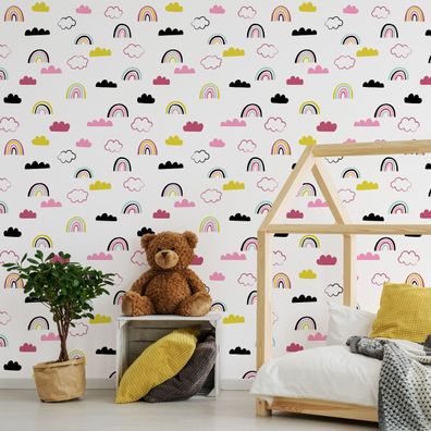 10m VLIES TAPETE Rolle Kinderzimmer Himmel Wolken Regenbogen Muster XXL 1728