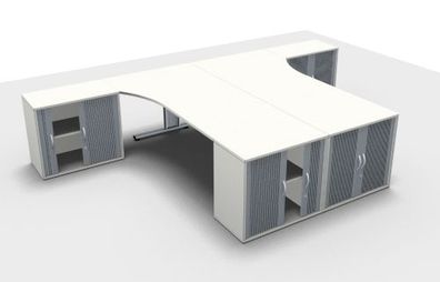 Doppelarbeitsplatz GQ4 Rollladenschränke 80 cm Büromöbel Schreibtisch Bürotisch