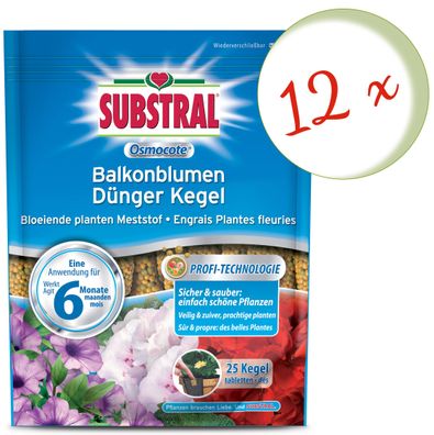 Sparset: 12 x Substral® Osmocote Balkonblumen Dünger Kegel, 25 Stück