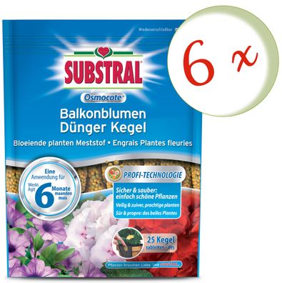 Sparset: 6 x Substral® Osmocote Balkonblumen Dünger Kegel, 25 Stück