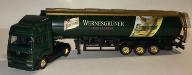 Werbetruck: Wernesgrüner Pils, Mercedes Bens Actros Tanklastzug 19,5 cm, grün