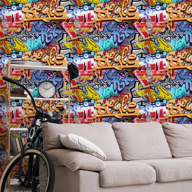 10m VLIES TAPETE Rolle Kinderzimmer Graffiti Muster Straßenkunst Wand XXL 2043
