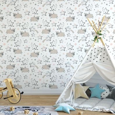 10m VLIES TAPETE Rolle Kinderzimmer Himmel Sterne Nacht Schafe Nacht XXL 2040