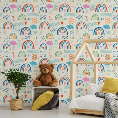 10m VLIES TAPETE Rolle Kinderzimmer Himmel Wolken Regenbogen Herzen XXL 2400
