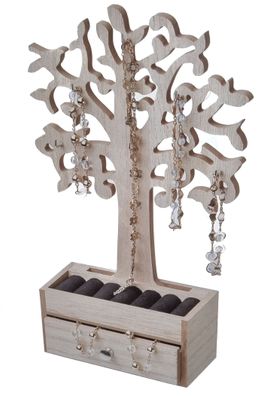 Schmuckbaum mit Schublade - 19,5x8,5x31 cm - Farbe: natur - Schmuck Kasten