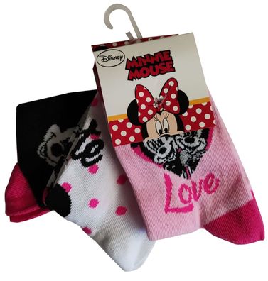 Minnie Maus Minnie Mouse 3-er Pack Socken, Strümpfe für Mädchen, Pink, Rosa, Wei
