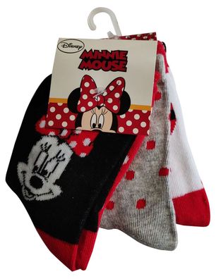 Minnie Maus Minnie Mouse 3-er Pack Socken, Strümpfe für Mädchen, Rot, Grau, Weiß