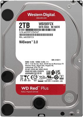 WD Red Plus WD20EFZX 2TB 3.5" interne HDD 128MB 5400RPM SATA 6Gb/ s