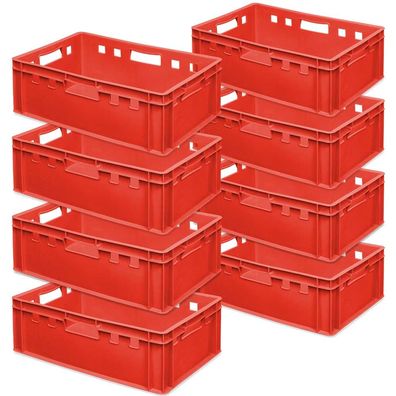 8x Fleischkasten / Eurobehälter E2, rot, LxBxH 600x400x200 mm