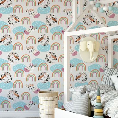 10m VLIES TAPETE Rolle Kinderzimmer Löwen Zebras Regenbogen Wasser XXL 2409