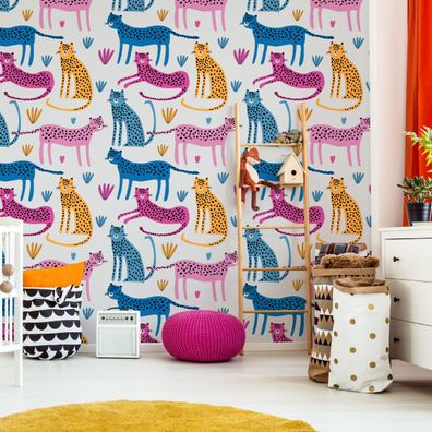 10m VLIES TAPETE Rolle Kinderzimmer Wildtiere Tiere Geparden Exotisch XXL 2184