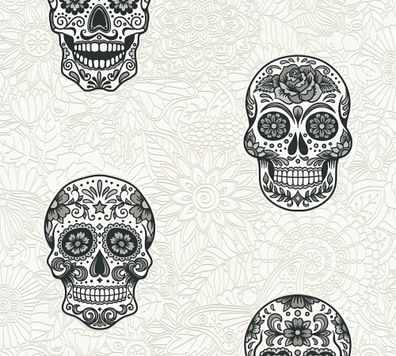 A.S. Création Skull Totenkopf Tapete Schwarz Papier 358171 Wand Modern Stuktur