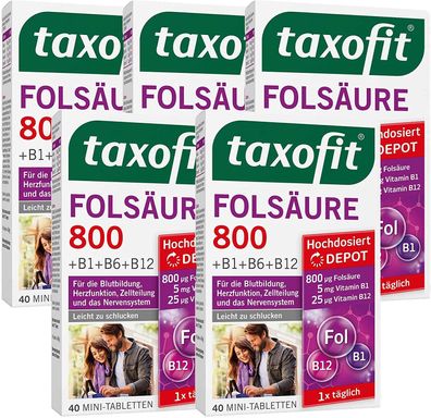 taxofit® Folsäure 800 Depot 5x40 Mini-Tabletten Nerven Herzfunktion 12550705
