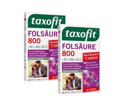 taxofit® Folsäure 800 Depot 2x 40 Tabletten Blutbildung Herzfunktion Zellteilung