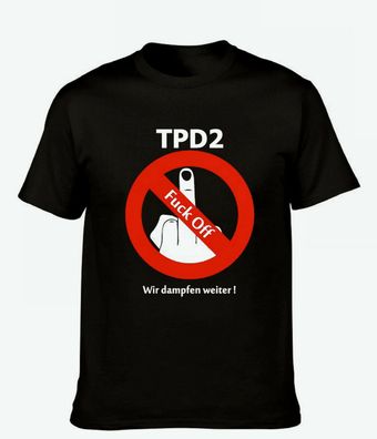Dampfer T-Shirt, schwarz, mit Aufdruck "TPD2", E-Zigarette, Gr. S
