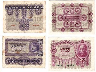 2 Banknoten 10 und 20 Kronen Österreichisch Ungarische Bank 1922 (101517)