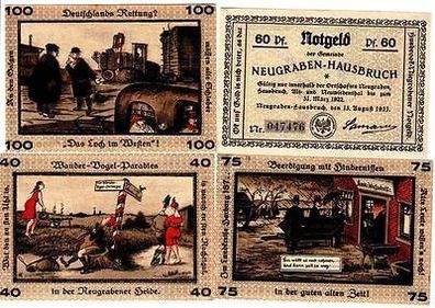 Komplette Serie 4 Banknoten Notgeld Gemeinde Neugraben Hausbruch 1921 (109865)