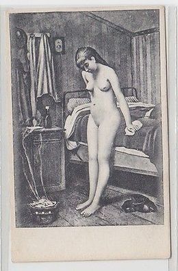 66625 Erotik Ak Nackte Frau vorm Bett, Frauenakt um 1910