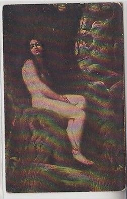 53136 Erotik Ak "nackte Dame im Wald auf Moospolster sitzend" um 1910