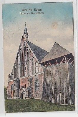 66390 Ak Wiek auf Rügen Kirche mit Glockenturm 1921