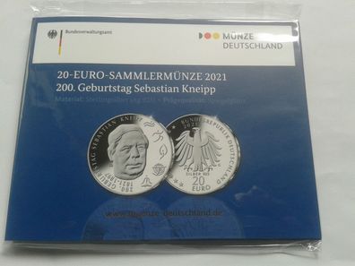 Original 20 euro 2021 PP Deutschland Sebastian Kneip 925 Sterlingsilber unter Ausgabe