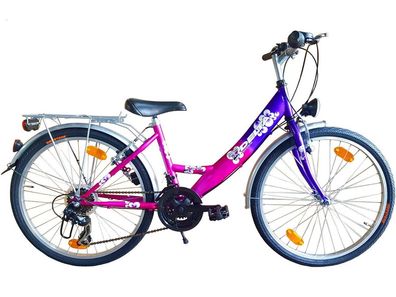 24 Zoll Mädchen Fahrrad City Bike 18 Gang Shimano Jugendrad lila pink