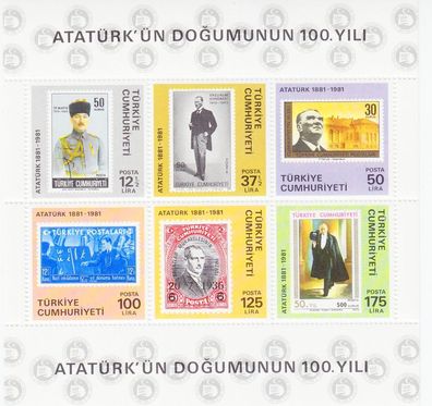 TÜRKEI TURKEY [1981] MiNr 2551-56 Block 19 ( * * / mnh ) Atatürk