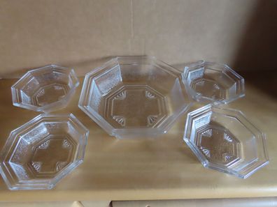 Schüssel Glas 4 Dessertschalen + große Schüssel 5 tlg/8Ecken