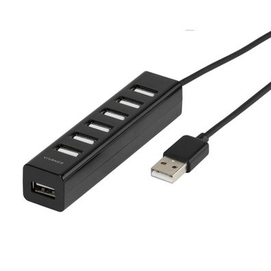 Vivanco USB 2.0 HUB 7 Port Adapter 480 MBit/ s High Speed Erweiterung, Schwarz