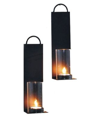 Wandkerzenhalter - 2er Set - für Teelichter - Wand Kerzenhalter schwarz