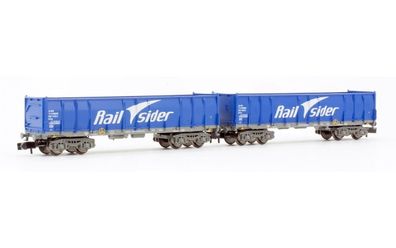 Arnold N HN6413 Railsider, 2-tlg. Set offenen Güterwagen Ealos, blau, Ep. VI