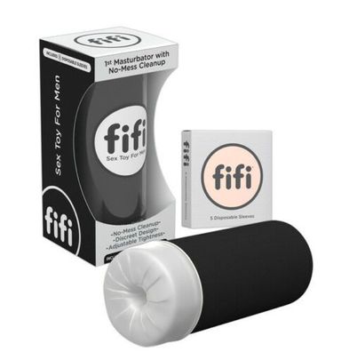 Fifi Masturbator Schwarz mit praktischen und hygienischen Wegwerf Sleeves