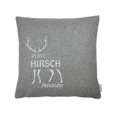 Filzkissen Platzhirsch | Dekokissen mit Wunschnamen | Personalisiertes Hirsch-Kissen