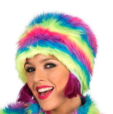 Plüschmütze Regenbogen Rainbow Clown bunte Mütze Kostüm Karneval Fasching