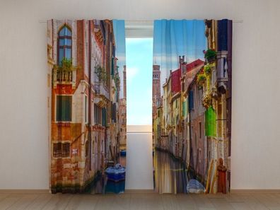 Fotogardine Venedig im Sommer, Fotovorhang mit Motiv, Digitaldruck, Gardine auf Maß
