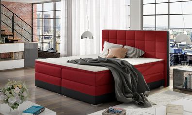 Boxspringbett PRATO Webstoff Rot/ Kunstleder Schwarz 100x200cm