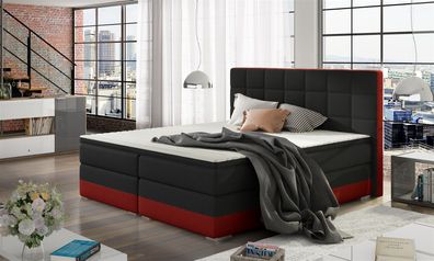 Boxspringbett Bett PRATO Webstoff Schwarz/ Rot 100x200cm