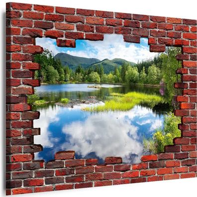 Bilder Mauerloch Natur Wald SEE 3D illusion Wandbilder Leinwand XL