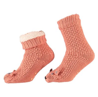 Apollo Cosy Homewear Socken kuschelsocken mit 3D Katz Rosa Farbe unten rutschfest
