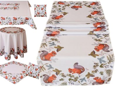 Tischläufer Tischdecke Eichhörnchen Pflegeleicht HERBST Decke Läufer Weiß Orange