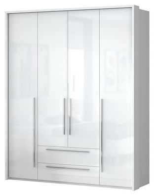 Drehtürenschrank / Kleiderschrank mit Rahmen Siumu 29, Farbe: Weiß / Weiß Hochgl