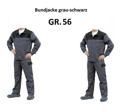 Bundjacke 100 % Baumwolle Größe 56 grau-schwarz (Gr. 56)
