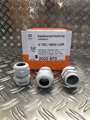 OBO Bettermann Kabelverschraubung Vollmetrisch V-TEC VM32 LGR 2022870 (20 STK.)
