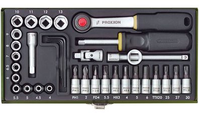 Proxxon Steckschlüsselsatz 23080 mit 1/4"-Ratsche 36-teilig Feinmechaniker-Satz