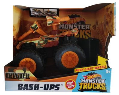 Mattel Hot Wheels GKD31 - Monster Truck 1:64, BASH-UPS Invader Actioncar für Kin
