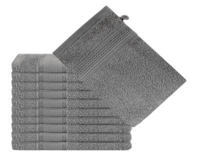 Komfortec 10er Waschlappen-Set, 16x21 cm, 100% Baumwolle, Anthrazit Grau