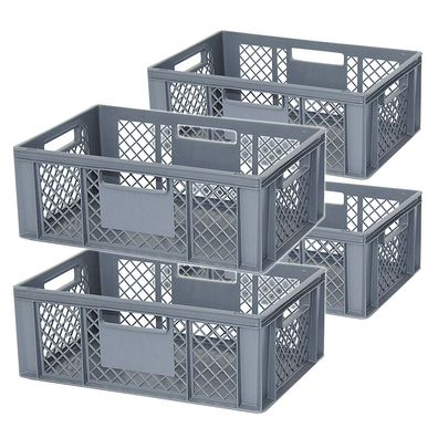 4 Eurobehälter mit 4 Durchfassgriffen, LxBxH 600x400x220 mm, 43 Liter, grau